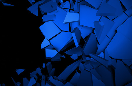 Abstract 3d rendering of cracked surface. Background with broken shape. Wall destruction. Explosion with debris.の写真素材