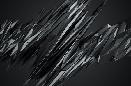 Abstract 3d rendering of chaotic surface. Background with futuristic polygonal shape. Noisy low poly metallic object.の写真素材