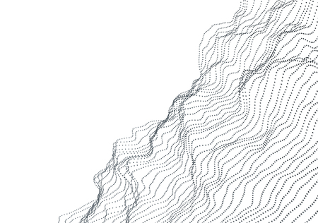 Abstract 3d rendering of waves with particles on white background. Futuristic background with lines of many low poly spheres. Design for poster, cover, banner, placardの写真素材