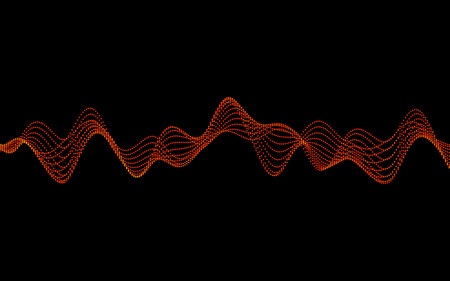 Abstract illustration of waves with particles on black background. Futuristic background with lines of many dots. Pattern design for poster, cover, banner, placardのイラスト素材