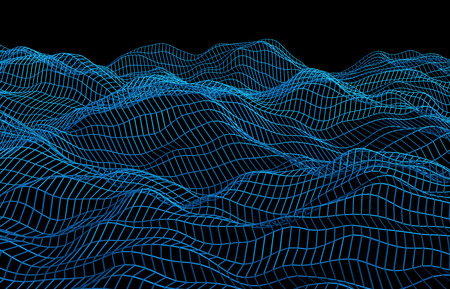 Abstract 3d rendering of surface with waves on black background. Futuristic background. Design for poster, cover,placardの写真素材