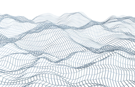 Abstract 3d rendering of surface with waves on white background. Futuristic background. Design for poster, cover,  placardの写真素材