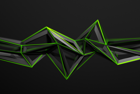 Abstract 3d rendering of chaotic surface. Background with futuristic polygonal shape. Poster with low poly object.の写真素材