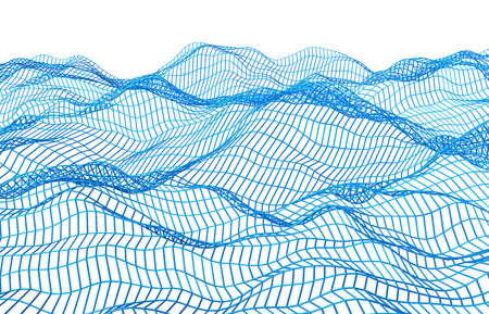 Abstract 3d rendering of surface with waves on white background. Futuristic background. Design for poster, cover, banner, placardの写真素材