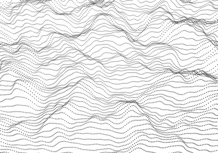 Abstract 3d rendering of waves with particles on white background. Futuristic background with lines of many low poly spheres. Design for poster, cover, banner, placardの写真素材