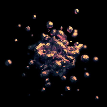Abstract 3d rendering of chaotic low poly liquid. Background with dynamic polygonal fluid splash. Design element.の写真素材