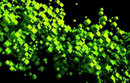 Abstract 3d rendering of chaotic particles. Flying cubes in empty space. Futuristic background.の写真素材