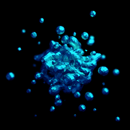 Abstract 3d rendering of chaotic low poly liquid. Background with dynamic polygonal fluid splash. Design element.の写真素材