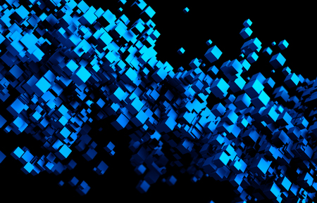 Abstract 3d rendering of chaotic particles. Flying cubes in empty space. Futuristic background.の写真素材