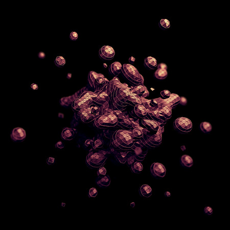 Abstract 3d rendering of chaotic low poly liquid. Background with dynamic polygonal fluid splash. Design element.の写真素材