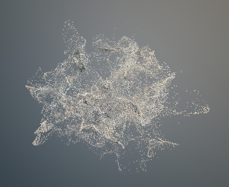 Abstract 3d rendering of chaotic particles. Flying cubes in empty space. Dynamic shape. Futuristic background. Poster design.の写真素材