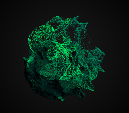 Abstract 3d rendering of chaotic particles. Flying cubes in empty space. Dynamic shape. Futuristic background. Poster design.の写真素材
