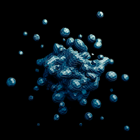 Abstract 3d rendering of chaotic low poly liquid. Background with dynamic polygonal fluid splash. Design element.の写真素材