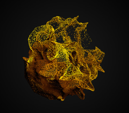 Abstract 3d rendering of chaotic particles. Flying cubes in empty space. Dynamic shape. Futuristic background. Poster design.の写真素材