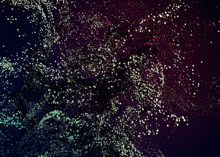 Abstract 3d rendering of chaotic particles. Flying cubes in empty space. Dynamic shape. Futuristic background. Poster design.の写真素材