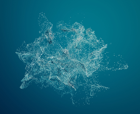 Abstract 3d rendering of chaotic particles. Flying cubes in empty space. Dynamic shape. Futuristic background. Poster design.の写真素材