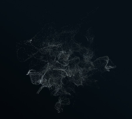 Abstract 3d rendering of chaotic particles. Flying cubes in empty space. Dynamic shape. Futuristic background. Poster design.の写真素材