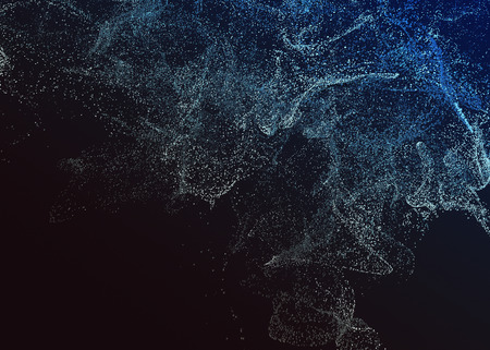 Abstract 3d rendering of chaotic particles. Flying cubes in empty space. Dynamic shape. Futuristic background. Poster design.の写真素材