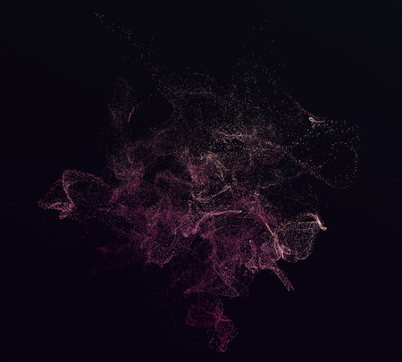 Abstract 3d rendering of chaotic particles. Flying cubes in empty space. Dynamic shape. Futuristic background. Poster design.の写真素材