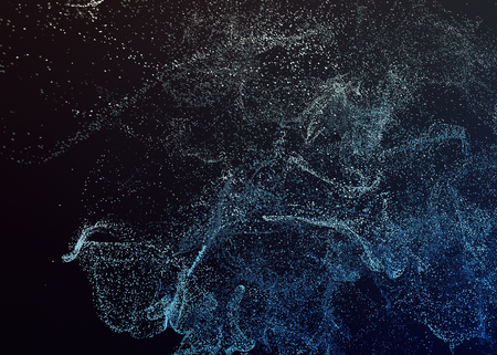 Abstract 3d rendering of chaotic particles. Flying cubes in empty space. Dynamic shape. Futuristic background. Poster design.の写真素材