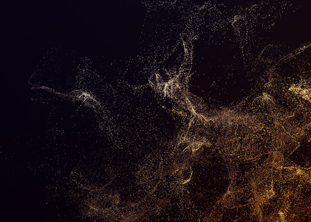 Abstract 3d rendering of chaotic particles. Flying cubes in empty space. Dynamic shape. Futuristic background. Poster design.の写真素材