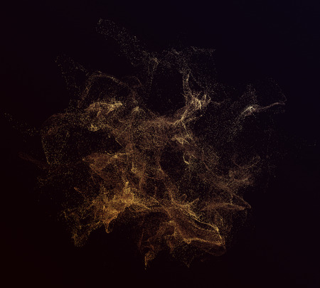 Abstract 3d rendering of chaotic particles. Flying cubes in empty space. Dynamic shape. Futuristic background. Poster design.の写真素材