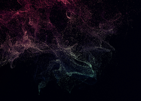 Abstract 3d rendering of chaotic particles. Flying cubes in empty space. Dynamic shape. Futuristic background. Poster design.の写真素材