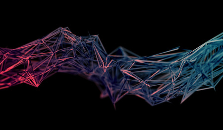 Abstract 3d rendering of chaotic plexus surface. Contemporary background with futuristic polygonal...