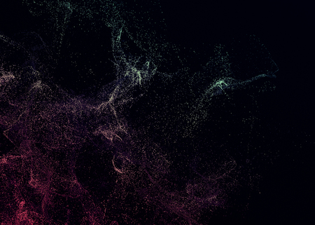 Abstract 3d rendering of chaotic particles. Flying cubes in empty space. Dynamic shape. Futuristic background. Poster design.の写真素材