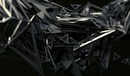 Abstract 3d rendering of chaotic surface. Contemporary background with futuristic polygonal shape. Distorted low poly object with sharp lines.の写真素材