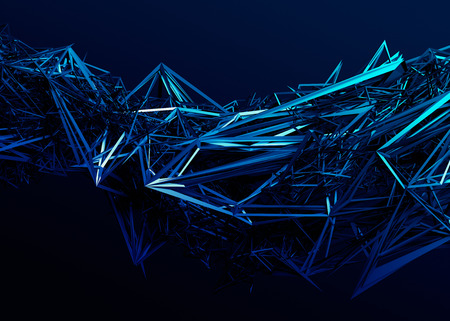Abstract 3d rendering of chaotic surface. Contemporary background with futuristic polygonal shape. Distorted low poly object with sharp lines.の写真素材