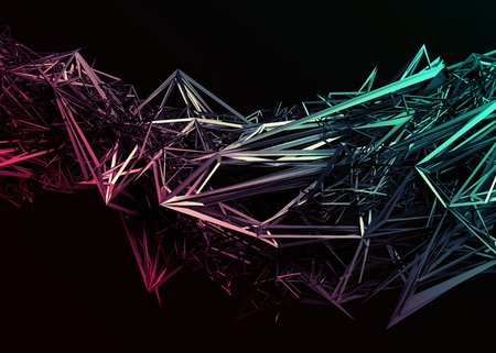 Abstract 3d rendering of chaotic surface. Contemporary background with futuristic polygonal shape. Distorted low poly object with sharp lines.の写真素材