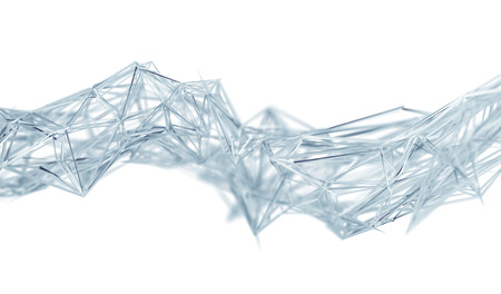 Abstract 3d rendering of chaotic plexus surface. Contemporary background with futuristic polygonal shape. Distorted low poly object with sharp lines.の写真素材