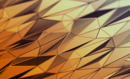 Abstract 3d rendering of triangulated surface. Contemporary background of futuristic polygonal shape. Distorted low poly backdrop with sharp lines.の写真素材