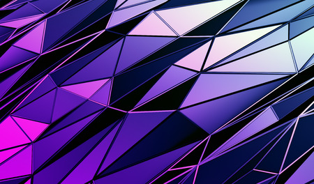 Abstract 3d rendering of triangulated surface. Contemporary background of futuristic polygonal shape. Distorted low poly backdrop with sharp lines.の写真素材