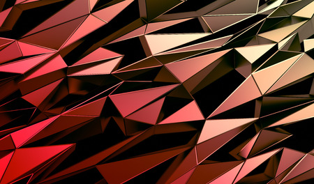 Abstract 3d rendering of triangulated surface. Contemporary background of futuristic polygonal shape. Distorted low poly backdrop with sharp lines.の写真素材