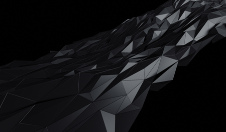 Abstract 3d rendering of triangulated surface. Contemporary background of futuristic polygonal shape. Distorted low poly backdrop with sharp lines.の写真素材