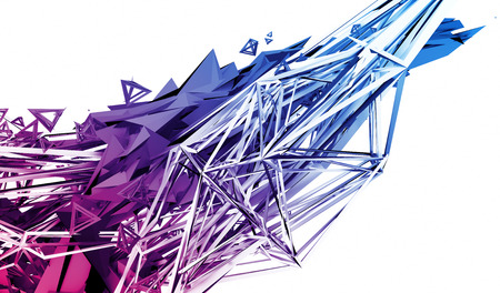 Abstract 3d rendering of chaotic plexus surface. Contemporary background with futuristic polygonal shape. Distorted low poly object with sharp lines.の写真素材