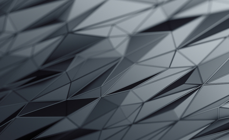 Abstract 3d rendering of triangulated surface. Contemporary background of futuristic polygonal shape. Distorted low poly backdrop with sharp lines.の写真素材