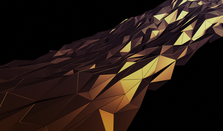 Abstract 3d rendering of triangulated surface. Contemporary background of futuristic polygonal shape. Distorted low poly backdrop with sharp lines.の写真素材
