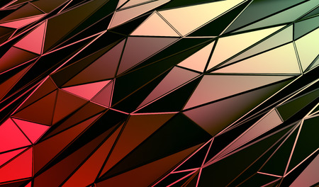 Abstract 3d rendering of triangulated surface. Contemporary background of futuristic polygonal shape. Distorted low poly backdrop with sharp lines.の写真素材