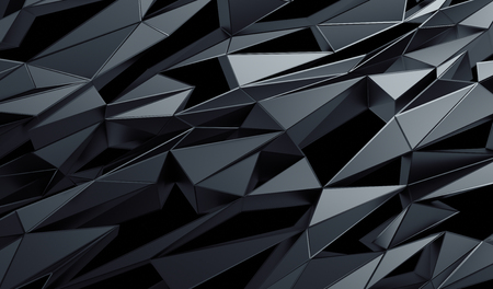 Abstract 3d rendering of triangulated surface. Contemporary background of futuristic polygonal shape. Distorted low poly backdrop with sharp lines.の写真素材