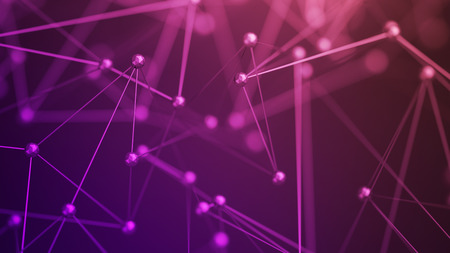 Abstract 3d rendering of chaotic structure. Plexus background with lines and polygonal spheres in empty space. Futuristic shape. Network concept. Modern design for banner, poster, placard.の写真素材