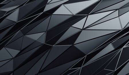 Abstract 3d rendering of triangulated surface. Contemporary background of futuristic polygonal shape. Distorted low poly backdrop with sharp lines.の写真素材