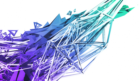 Abstract 3d rendering of chaotic plexus surface. Contemporary background with futuristic polygonal shape. Distorted low poly object with sharp lines.の写真素材
