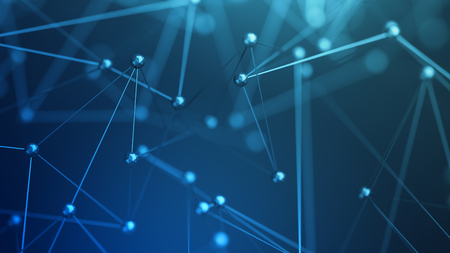 Abstract 3d rendering of chaotic structure. Plexus background with lines and polygonal spheres in empty space. Futuristic shape. Network concept. Modern design for banner, poster, placard.の写真素材