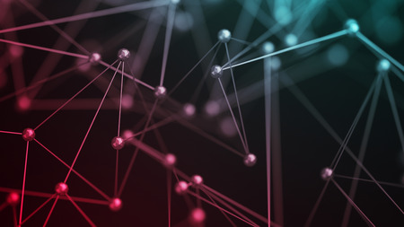 Abstract 3d rendering of chaotic structure. Plexus background with lines and polygonal spheres in empty space. Futuristic shape. Network concept. Modern design for banner, poster, placard.の写真素材