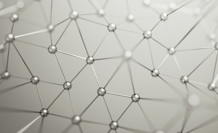 Abstract 3d rendering of chaotic structure. Plexus background with lines and spheres in empty space. Futuristic shape. Network concept. Modern design for banner, poster, placard.の写真素材