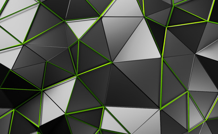 Abstract 3d rendering of triangulated surface. Contemporary background. Futuristic polygonal shape. Distorted low poly backdrop with sharp lines.の写真素材