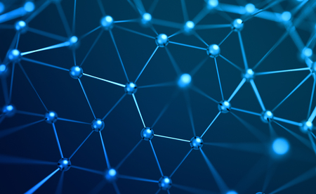 Abstract 3d rendering of chaotic structure. Plexus background with lines and spheres in empty space. Futuristic shape. Network concept. Modern design for banner, poster, placard.の写真素材